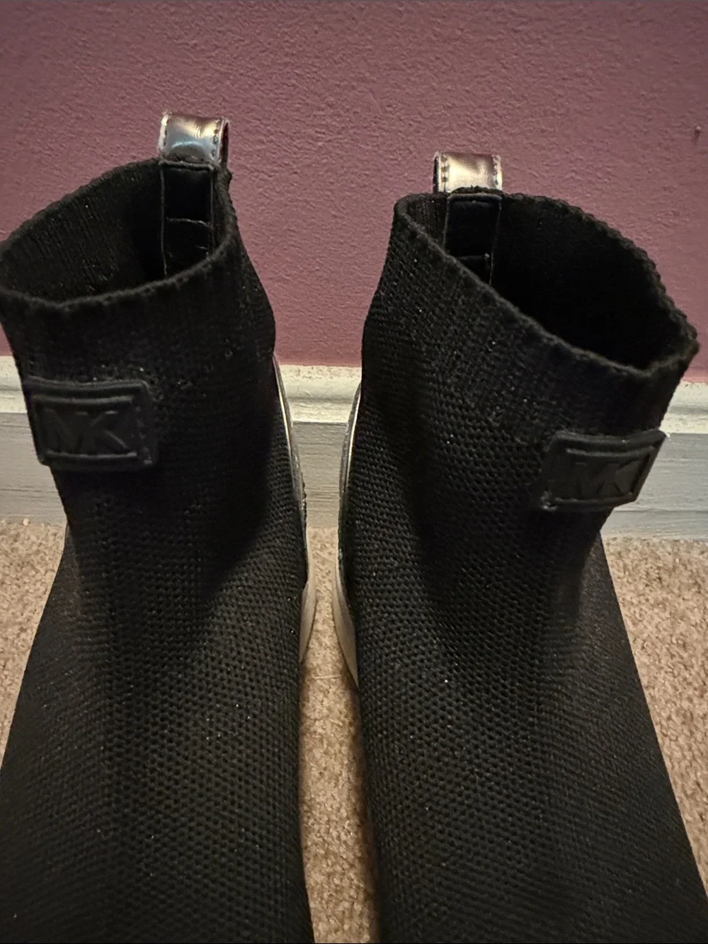 Michael Kors Black Knit Sock Sneakers with White Sole